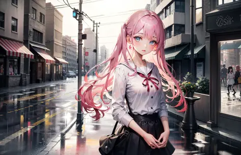 ((best quality)), (masterpiece:1.2),(delicate and beautiful girl), illustration,1girl,pink hair,very long hair,blue eyes,looking...