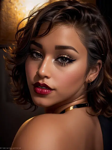 <lora:KennedyLeigh_v1.0:1> <lora:theovercomer8sContrastFix_sd15:1> (to8contrast style), KennedyLeigh, woman, Close-up portrait, lips, 8k RAW photo, highest quality, detailed eyes, looking at the camera, best shadow, intricate details, interior, golden brown hair, muted colors, high contrast style, glam shot, smoldering, sultry, intense, languid, tempting, sensual, seductive, longing, yearning, smitten, dark photography studio, minimal lighting, deep shadows, stark contrasts, dramatic highlights, black backdrop, dimples, fullness, plumpness, natural pout, lusciousness, red lips, bold color, alluring, captivating, striking, unforgettable, stunning, breathtaking, timeless beauty.