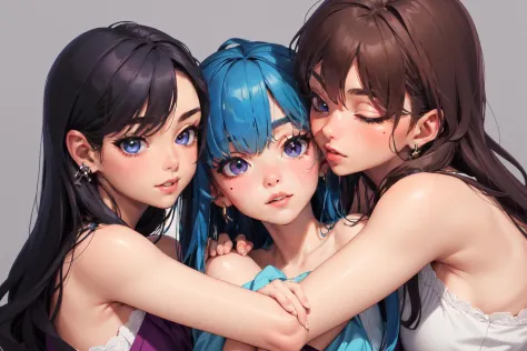 3girls, cuddling, cheek-to-cheek, nuzzle, yuri