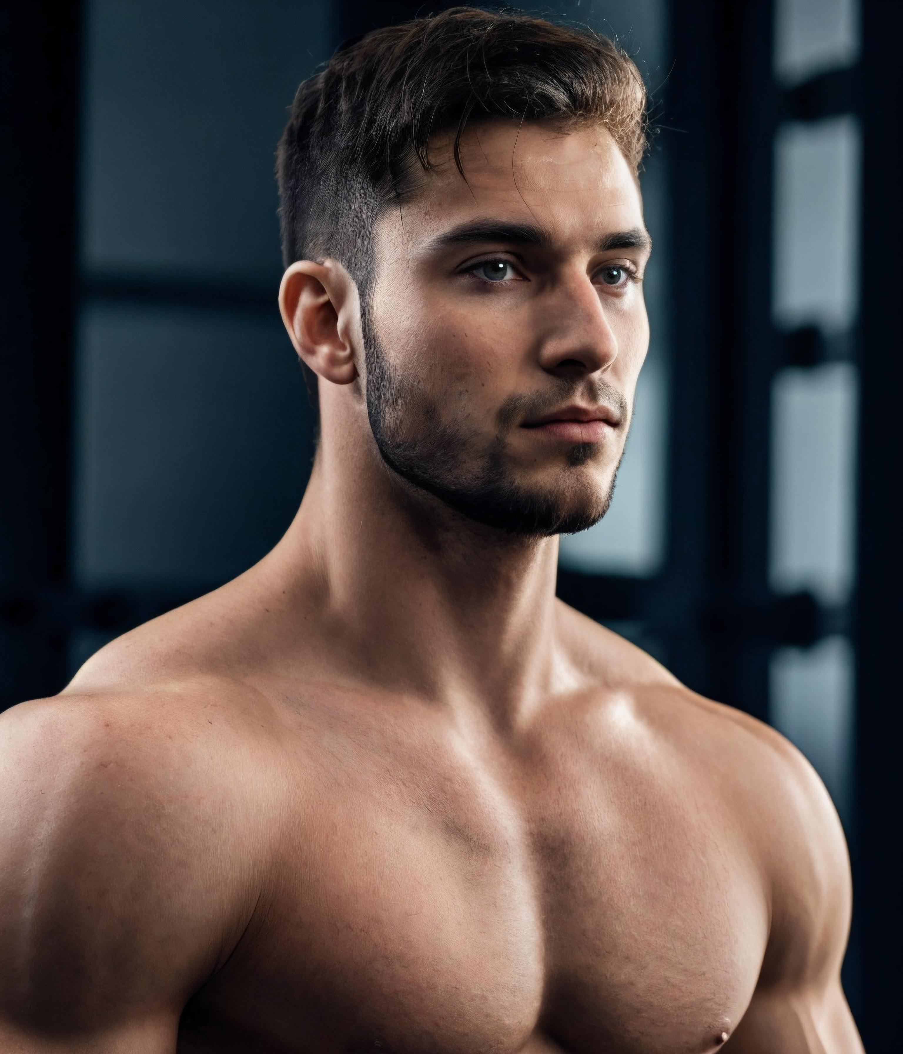 A man with a muscular body is posing for a picture - SeaArt AI