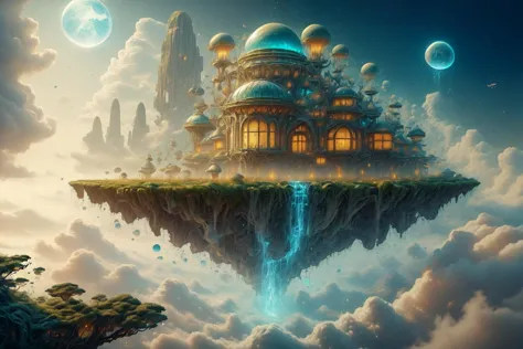 a picture taken from a computer of a fantasy castle floating in the sky