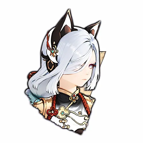 anime character with white hair and black ears wearing a white and black outfit