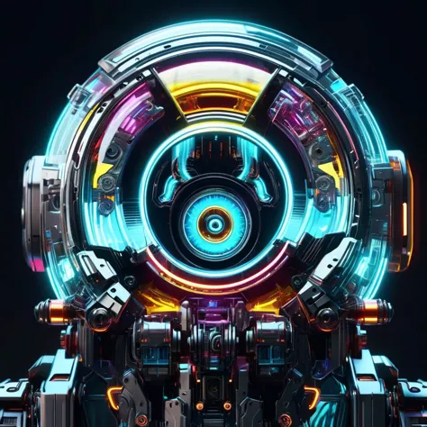 a futuristic looking machine with a glowing circular wheel on top