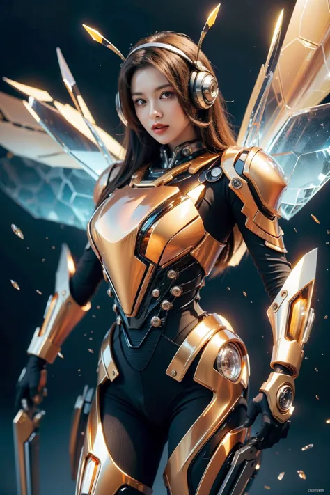 <lora:HoneyTech-20:0.7>,honeytech,honey,scifi,<lora:CrystallineAI-000009:0.7>,crystallineAI queen,bare arms,cowboy shot,looking at viewer,1girl,, (masterpiece, best quality, high quality, highres, ultra-detailed),