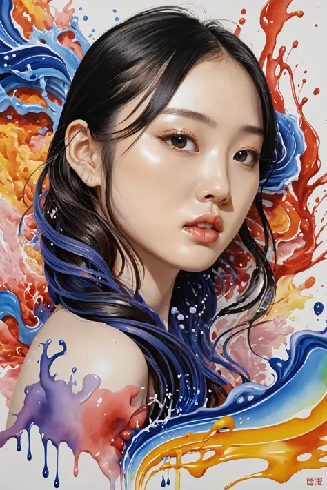 Colorful, multiple colors, intricate detail, splash screen, photorealistic, intricately detailed fluid gouache painting, calligraphy, acrylic, watercolor art,
masterpiece, best quality, 1girl,  <lora:kwFemale_Beta40-SDXL_v1:1>, asian,waifu