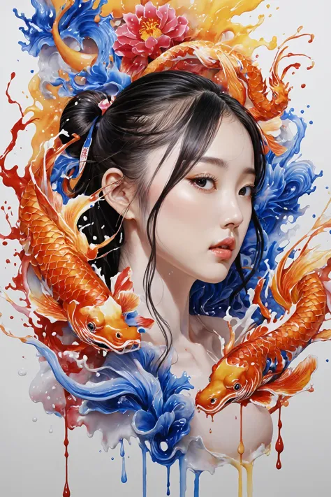 Colorful, multiple colors, intricate detail, splash screen, photorealistic, intricately detailed fluid gouache painting, calligraphy, acrylic, watercolor art,
masterpiece, best quality, 1girl,  <lora:kwFemale_Beta40-SDXL_v1:1>, chinese,waifu