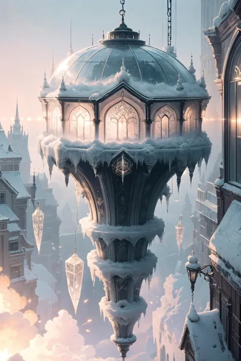 <lora:frosted-style-richy-v1:1>, frostedstyle, crystalline, frozen, ice,
(flying house:1. 1), capsule house, hanging in the air ...