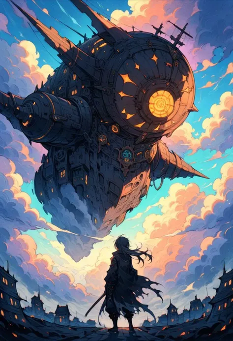 1 chico, hombre joven, emo man, hombre gótico, pelo largo, hombre como un samurai ciberpunk coreano inspirado en steampunk, luchando en dirigible en los cielos, nubes volumétricas, iluminación volumétrica,niebla volumétrica, Nubes coloridas y vívidas con fondo de cielo azul profundo,parallax obra maestra, mejor calidad,, (alta resolución:1.2), (ultra detallado:1.2), (obra maestra:1.3), (mejor calidad), alta calidad, detalles intrincados, (extremadamente detallado CG unity 8k wallpaper:1.2), mejor sombra, (extremadamente detallado fine touch:1.2), (Alta resolución), (8K), (extremadamente detallado), (4k), (pixiv), cara perfecta, Lindos ojos y cara, (Súper detallado), Cara y ojos detallados., piel texturizada, absurdos, alta resolución,