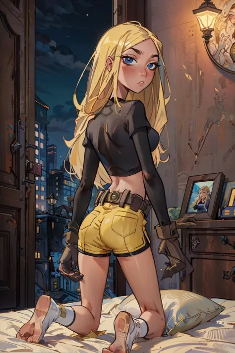 a cartoon picture of a woman in a short skirt and a black top