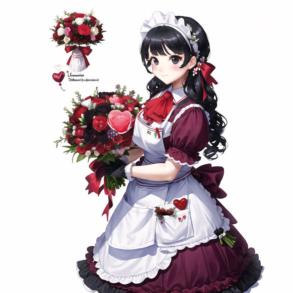 Anime girl in maid dress holding a bouquet of flowers - SeaArt AI