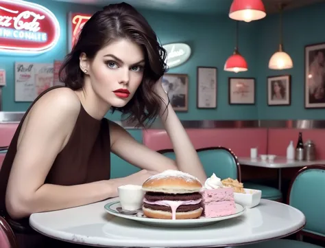 woman sitting at a table with a plate of food in front of her