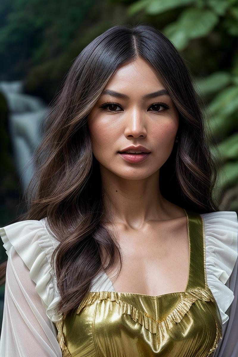 A close up of a woman with a white top and earrings - SeaArt AI