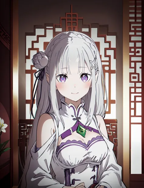 <lora:Emilia_v1_FB:0.8>, phemilia, 1girl, solo, breasts, smile,((masterpiece,best quality:1.4),ultra-detailed,(intricate details...