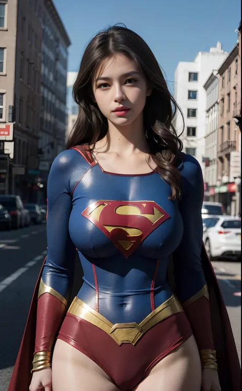 half-length,1girl,(Perfect figure,be tall and slim),solo,standing,(outdoor:1),sky,Focus on the face,Beautiful face,Detailed delicate young face,supergirl, (Super girl suit:1.5),Jumpsuit,(huge breasts,Big tits,Big breasts:1.3),thigh gap,camel toe
realistic ...