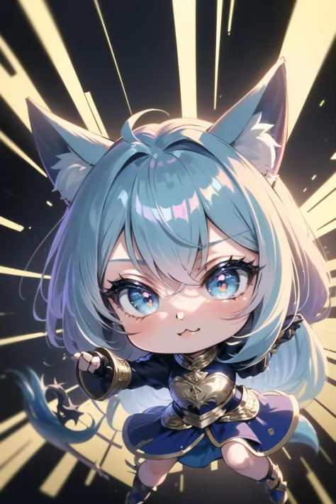 ((((chibi, qute, cute:1.5)))):2,(((Fantasy style))),masterpiece, best quality, ultra-detailed, glistening shiny, glowing light, ray tracing, HDR, deph of field, (perfect face, detailed face, detailed eyes),8k,HD,ultra realistic face,ray tracing,perfect lighting,best quality, ultra-detailed, shiny eyes,  (looking at viewer,:3_smile:1.1), ((1girl)), (gyaru, mature female:1.4),hourglass_body shape,

((sky_blue gradient hair)), (multicolored hair),(sky_blue hair tips), (sky_blue hair) ,((blue_eyes)),multicolored eyes, gradient eyes, (glowing eyes:1.1), mascara, (fashion make up), parted lips,((fox ears,tail,fox tail)),((monster_slayer armor)), ((dragon scale armor)):1.8, dragon claw gloves, spear,holding spear, enchanted metal spear,
(dragon island,dragons in the air,huge dragon up close),complex background, dynamic pose, ((8k wall paper)), ((8k wallpaper)),complex background, dynamic pose, ((8k wall paper)), ((8k wallpaper))<lora:beautifulDetailedEyes_v10:0.85>