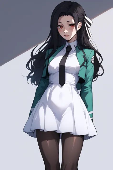 anime girl in a short white dress and green jacket