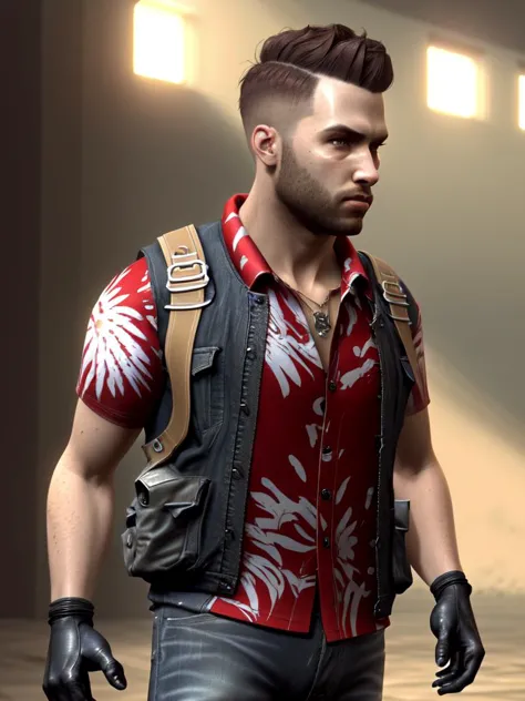 (masterpiece, best quality, detailed:1.4) <lora:Jack-000011:0.7>
1boy, solo, gloves, fingerless gloves, shirt, facial hair, hawaiian shirt, pants, black gloves, beard, red shirt, brown pants, brown hair, belt, print shirt, short hair, extremely detailed CG unity 8k wallpaper, focused, (high contrast), natural skin, nature, highly detailed concept art, illustration, digital painting, artstation, (epic realistic, hdr, luminous, intricate details, hyperdetailed, cinematic, rim light, volumetric lighting)