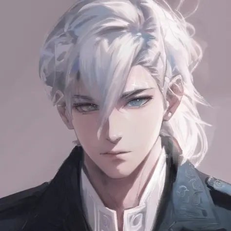 DBfantasyart style, masterpiece, 1boy, a beautiful portrait of a male, white hair in ponytail fashion, manhwa,  highly detailed,...