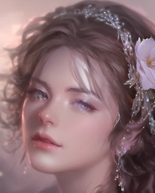 DBfantasyart, masterpiece, 1girl, 8K resolution, cinematic render of beautiful sexy female character design,With exquisite flower headdress,concept art, messy hair, highly detailed, smirk