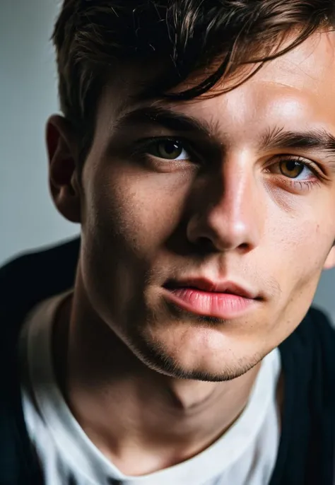 Portrait photography, a young man, sharp detailing, masterpiece, sharp focus face, two face split in centre, high contrast, vibrant colors