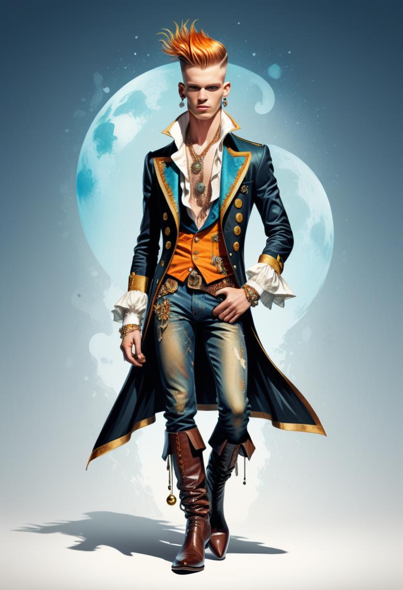 A man in a pirate costume standing in front of a full moon - SeaArt AI