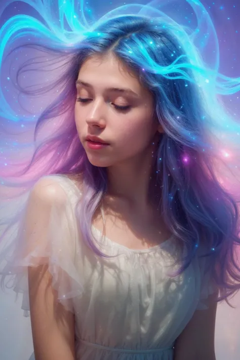 0001SRGoodPictureV2, Beautiful female angel (her hair made of multycolor fog floating around a head:1.4), closed eyes, (surreali...