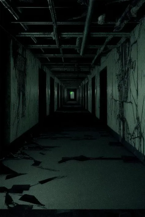 liminalspaces, hallways, empty room, wallpaper, weird,  style-gothic-horror in distance