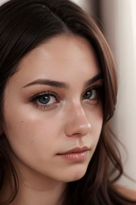 a close up of a woman with a teary face and a white shirt