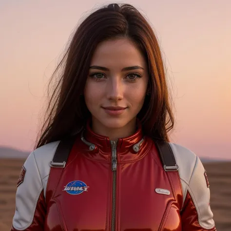 Mars landscape in background, (red sky:1.2), photo of 18yo girl wearing sexy astronaut suit, natural breasts, the best picture, ...