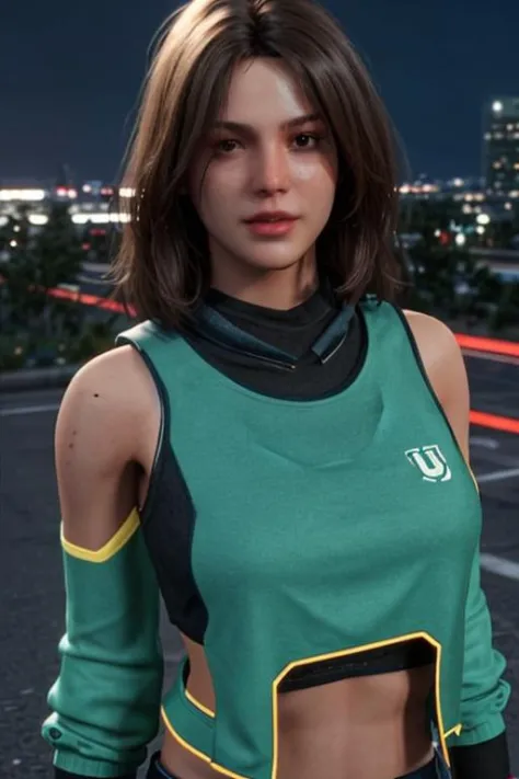 unreal engine render, Ray Tracing, ultra quality, girl, wearing funky street clothing, photorealistic background, upperbody, low...