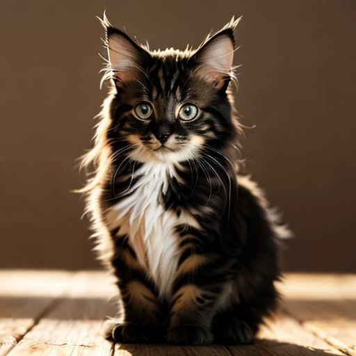 2 maincoon kitten made of nails, blurred background is a market, sun, detailed glow