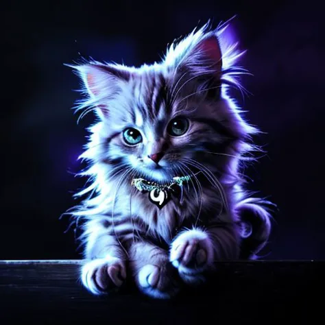 Silver maincoon kitten, background is a lightning sky, 
(holding a heart THAT says "404")