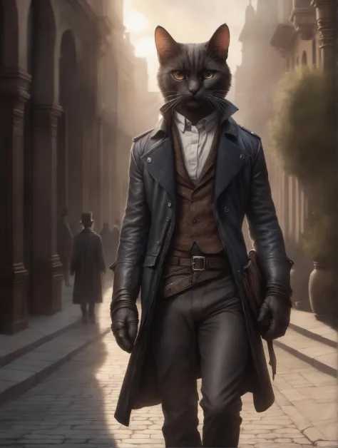 ((photo:1.2)), A victorian cat wearing leather jacked outfit , , dramatic lighting, dynamic pose, dynamic camera,masterpiece, be...