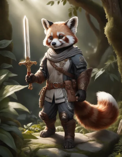 (a anthro red panda_adventurer), (detailed leather outfit),holding sword ,searching for treasure, epic overgrown temple ruin, epic scene, lush plants,dynamic camera, backlight, (close up:1.3), high quality photography, 3 point lighting, flash with softbox, 4k, Canon EOS R3, hdr, smooth, sharp focus, high resolution, award winning photo, 80mm, f2.8, bokeh BREAK (masterpiece, best quality, ultra realistic, 4k, 2k, (intricate, high detail:1.2), film photography, soft focus, RAW photo, photorealistic, analog style, subsurface scattering, photorealism, absurd res), high quality photography, 3 point lighting, flash with softbox, 4k, Canon EOS R3, hdr, smooth, sharp focus, high resolution, award winning photo, 80mm, f2.8, bokeh
, detailed, realistic, 8k uhd, high quality