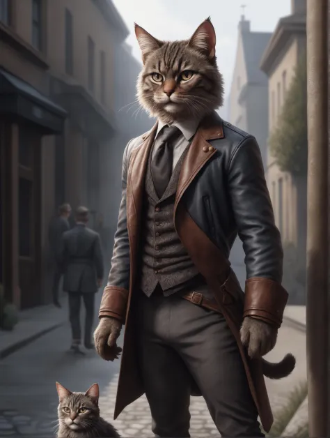((photo:1.2)), A victorian cat wearing leather jacked outfit , , dramatic lighting, dynamic pose, dynamic camera,masterpiece, be...