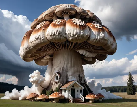 a giant mushroom cloud made out of real mushrooms