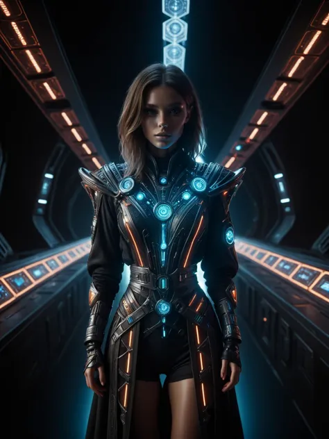 cinematic shot, dramatic lighting, woman, alien hermeticwizard, spacesuit, futuristic robe, alien runes, scifi items, glowing ornaments,  dark bridge of a spacecraft, dust, light rays, neon signs, <lora:Cyberpunk_Techno-Mages_SDXL:0.7> <lora:aesthetic:0.3> aesthetic <lora:great_lighting:0.4> great lighting, masterpiece, best quality, ultra high res, (photorealistic, realistic:1.2), deep shadow, raw photo, film grain, Fujifilm XT3, 8k uhd, dslr