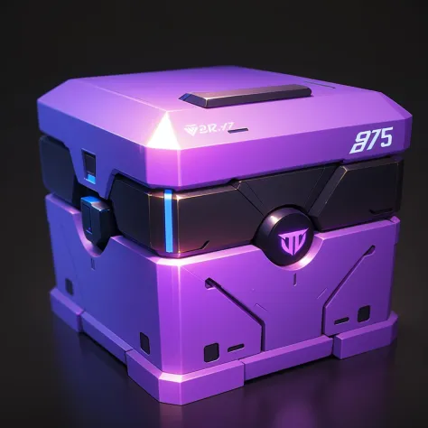 Mechanical box, black background, gray background, metallic texture, cube, metal pattern, purple box, no one, sci-fi style, simple background<lora:game box:0.8>