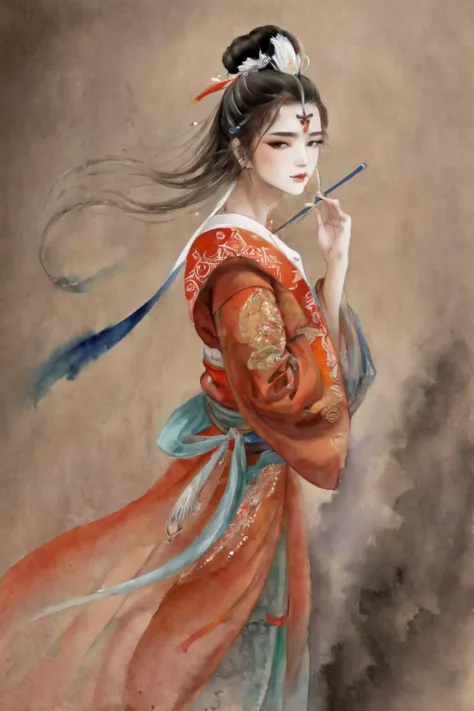 a painting of a woman in a kimono dress holding a blue umbrella