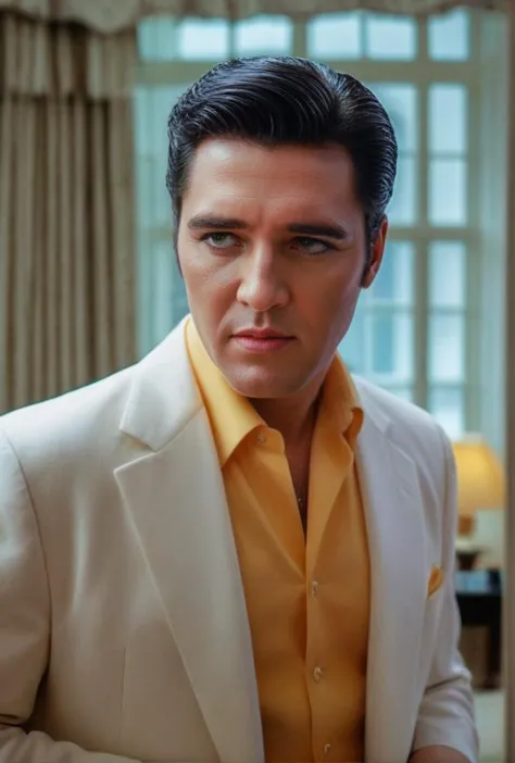 (Elvis Presley as US President from another dimension inside white house)(dodge and burn, corner edge darken vignette)(exposure ...