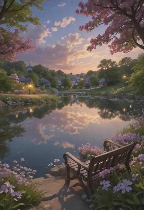 detailed background,( Calm spring night landscape), amongst lush greenery, beautiful view, creeping phlox in full bloom, creepin...