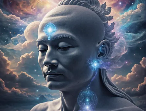 a zen meditator entering into a beautiful astral plane of higher consciousness