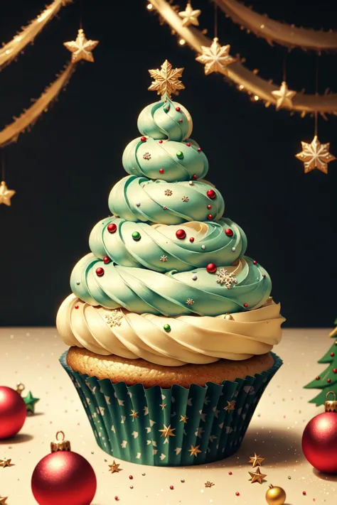 there is a cupcake with frosting and decorations on it