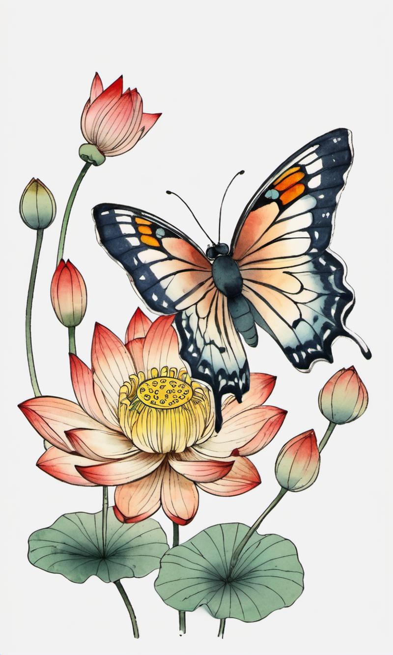 Butterfly on a flower with a pink sky background - SeaArt AI