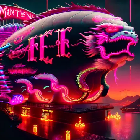 neon dragon boat in front of a neon sign that says dragon ten