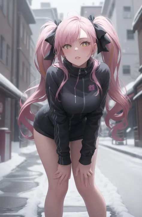 ((masterpiece)), (best quality), (detailed), 1girl,
looking at viewer,  (lipstick:0.75), leaning forward,
long pink hair, twintails,
colorful thighighs,
winter, vivid colors,
 <hypernet:sxzBloom_sxzBloom:0.3>