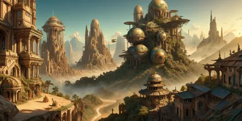 a close up of a city on a mountain with a sky background