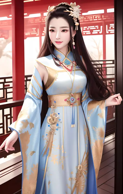 best quality, masterpiece, highres, 1girl,china dress,Beautiful face, hair ornament, solo,looking at viewer,smile,closed mouth,l...