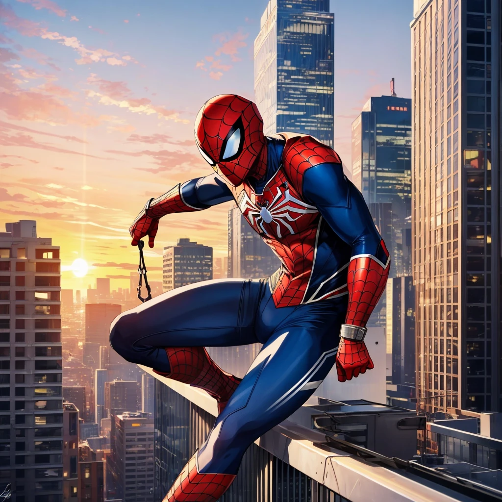 Spider - man on a ledge in the city - SeaArt AI