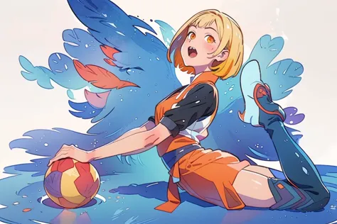 anime girl with a ball and wings on her back